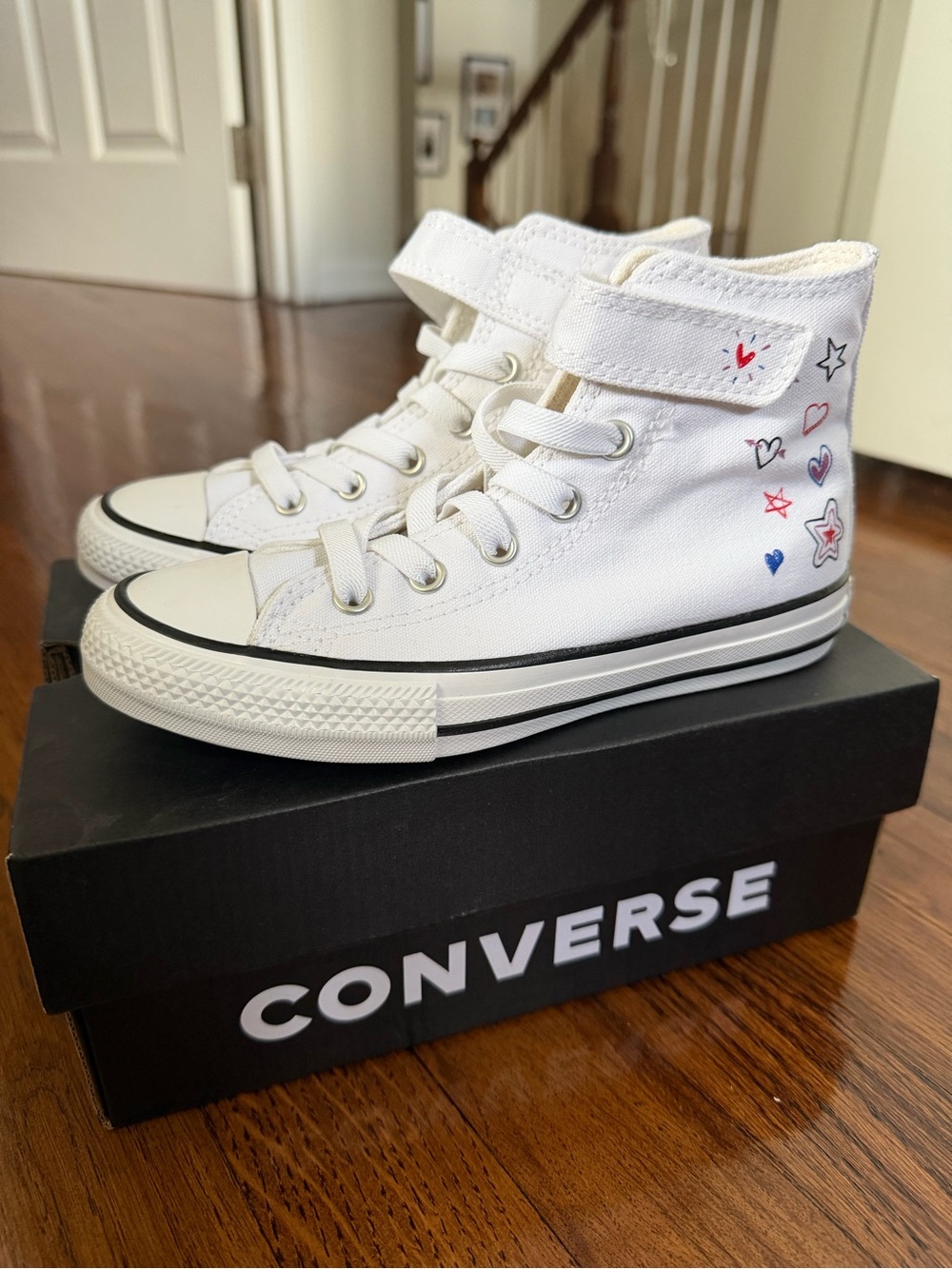 Converse Kids' White High-Top Sneakers with Heart & Star Accents